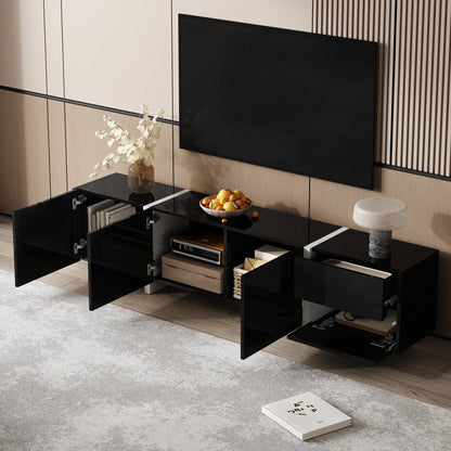 TV Cabinet, High Gloss Finish, LED Light, 67" L x 11.5" W x 11.5" H, Black TV Stands at Gallery Canada