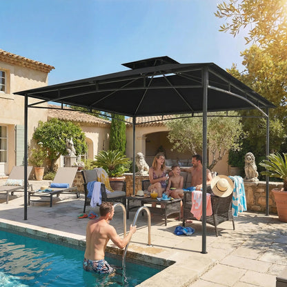 10' x 10' Gazebo, Soft Top, 2-Tier Roof, Metal Frame, Black Gazebos at Gallery Canada