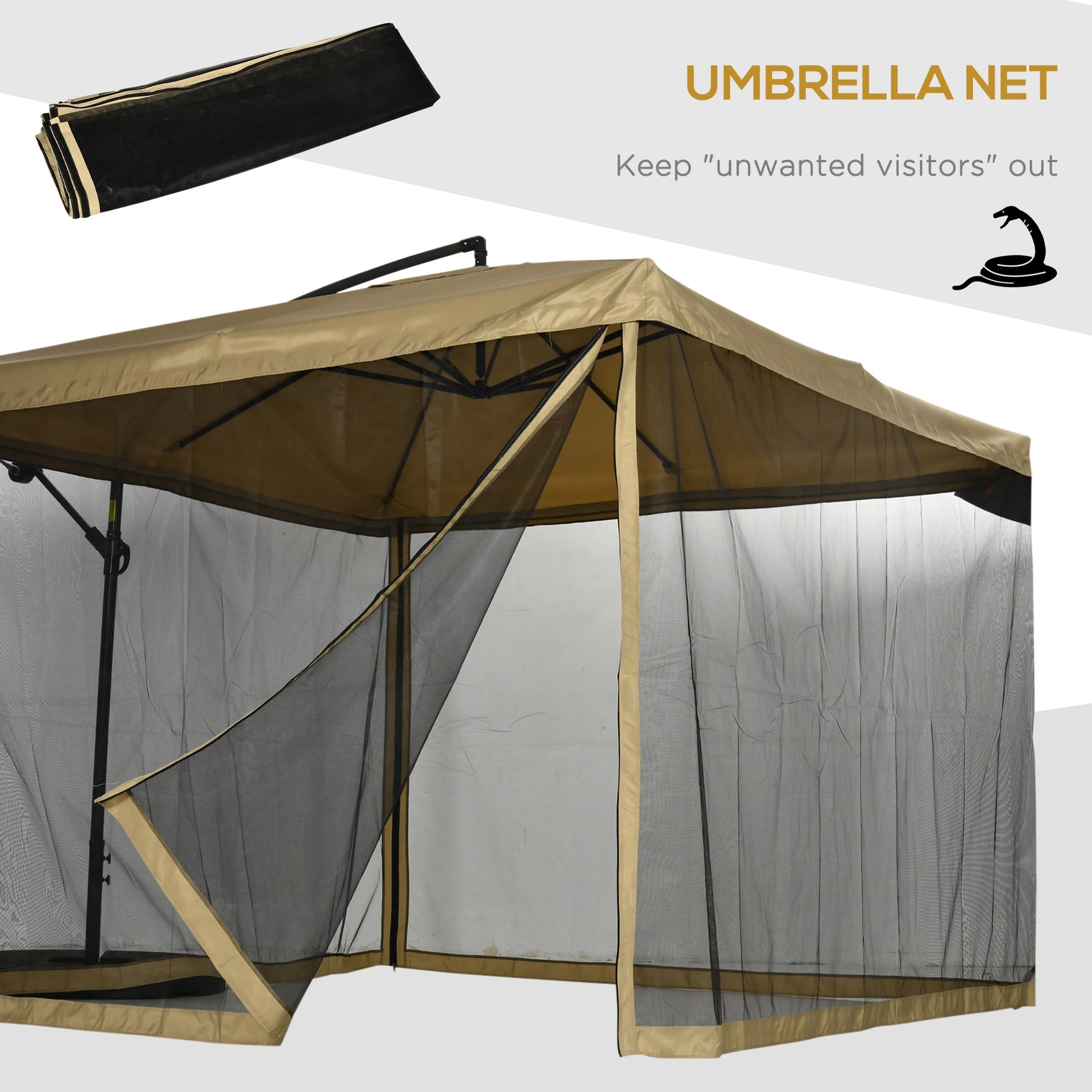 Offset Patio Umbrella with Net, Adjustable Canopy, Beige Cantilever Umbrellas at Gallery Canada