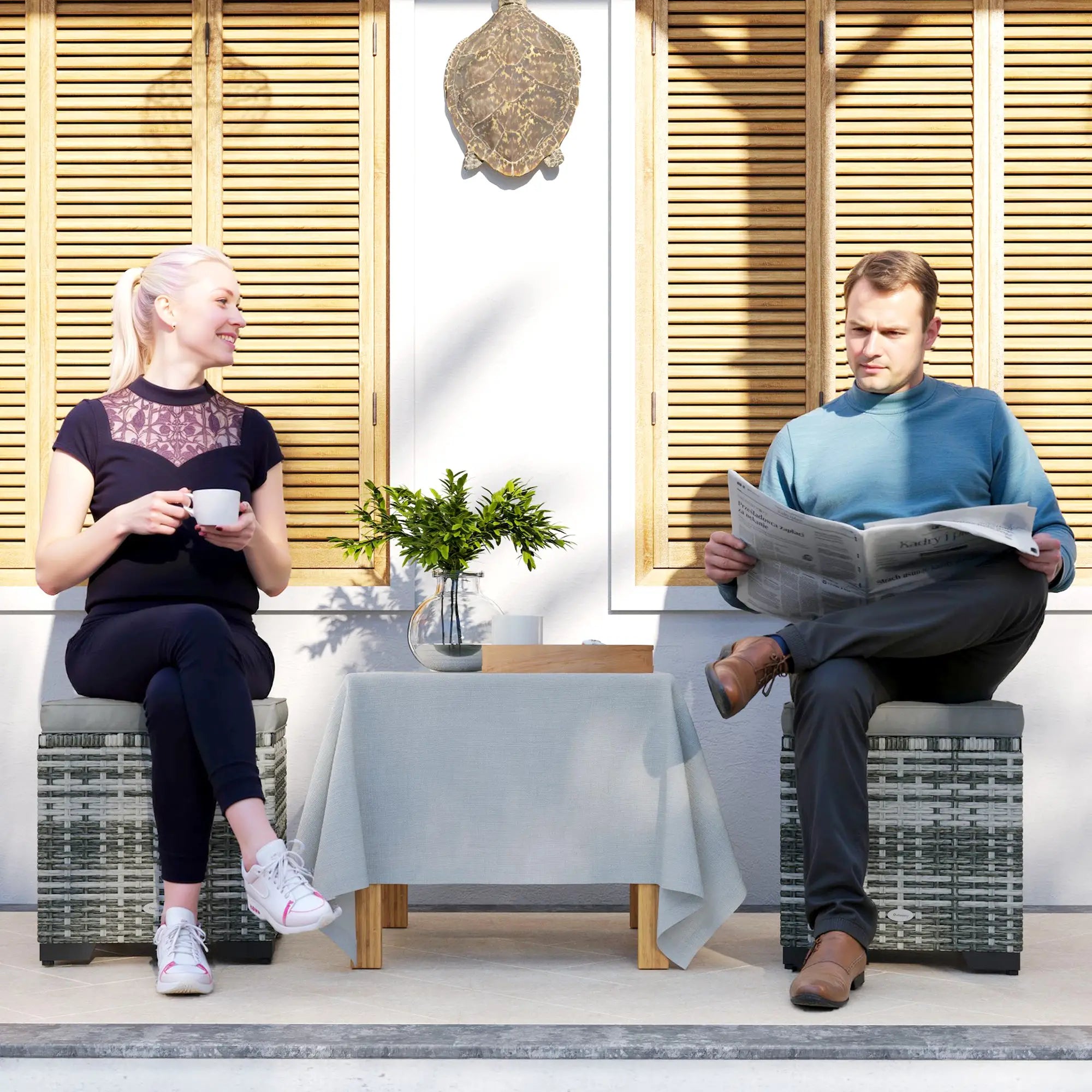 Set of 2 Wicker Ottoman, Outdoor Footstool with Storage &; Removable Cushions for Poolside, Patio, Deck, Grey Patio Furniture Sets at Gallery Canada