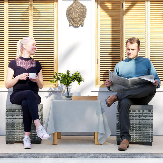 Set of 2 Wicker Ottoman, Outdoor Footstool with Storage &; Removable Cushions for Poolside, Patio, Deck, Grey Patio Furniture Sets Mixed Grey, Grey at Gallery Canada