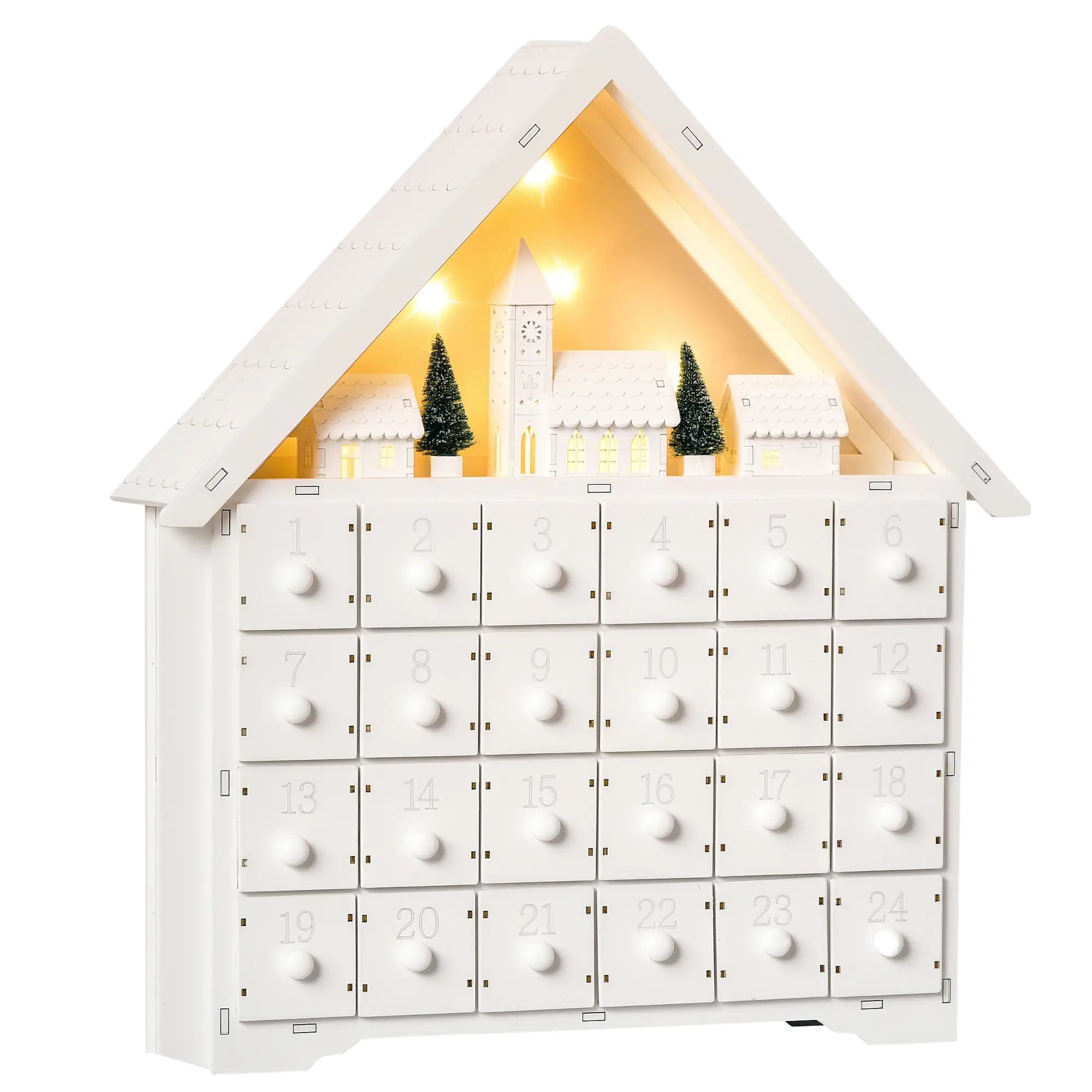 Christmas Advent Calendar, Light Up Wooden House, Countdown Drawer, White Christmas Advent Calendars White at Gallery Canada