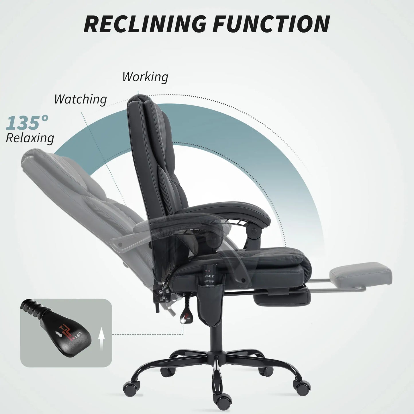 Massage Office Chair, Faux Leather Reclining Desk Chair with Lumbar Support, Footrest, Black Massage Chairs at Gallery Canada