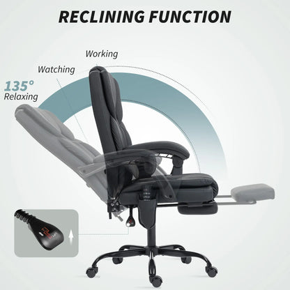 Massage Office Chair, Faux Leather Reclining Desk Chair with Lumbar Support, Footrest, Black Massage Chairs at Gallery Canada