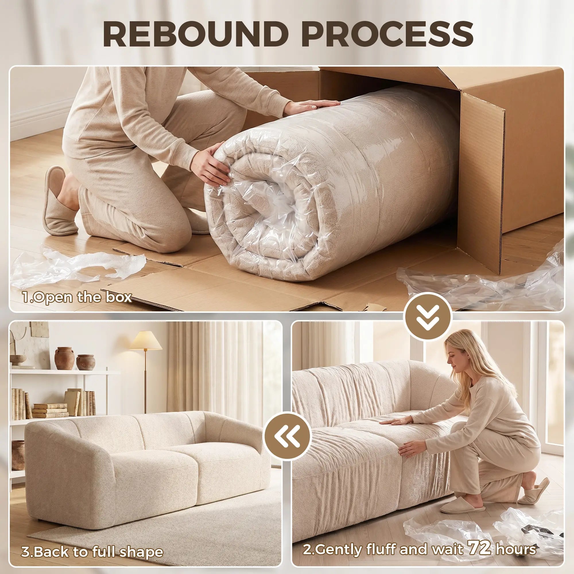 3-Seater Chenille Cloud Couch, Beige 3-Seater Sofas at Gallery Canada