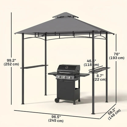 8' x 5' BBQ Grill Gazebo Tent, Double Tiered Canopy, Outdoor Sun Shade, Grey BBQ Grill Gazebos at Gallery Canada