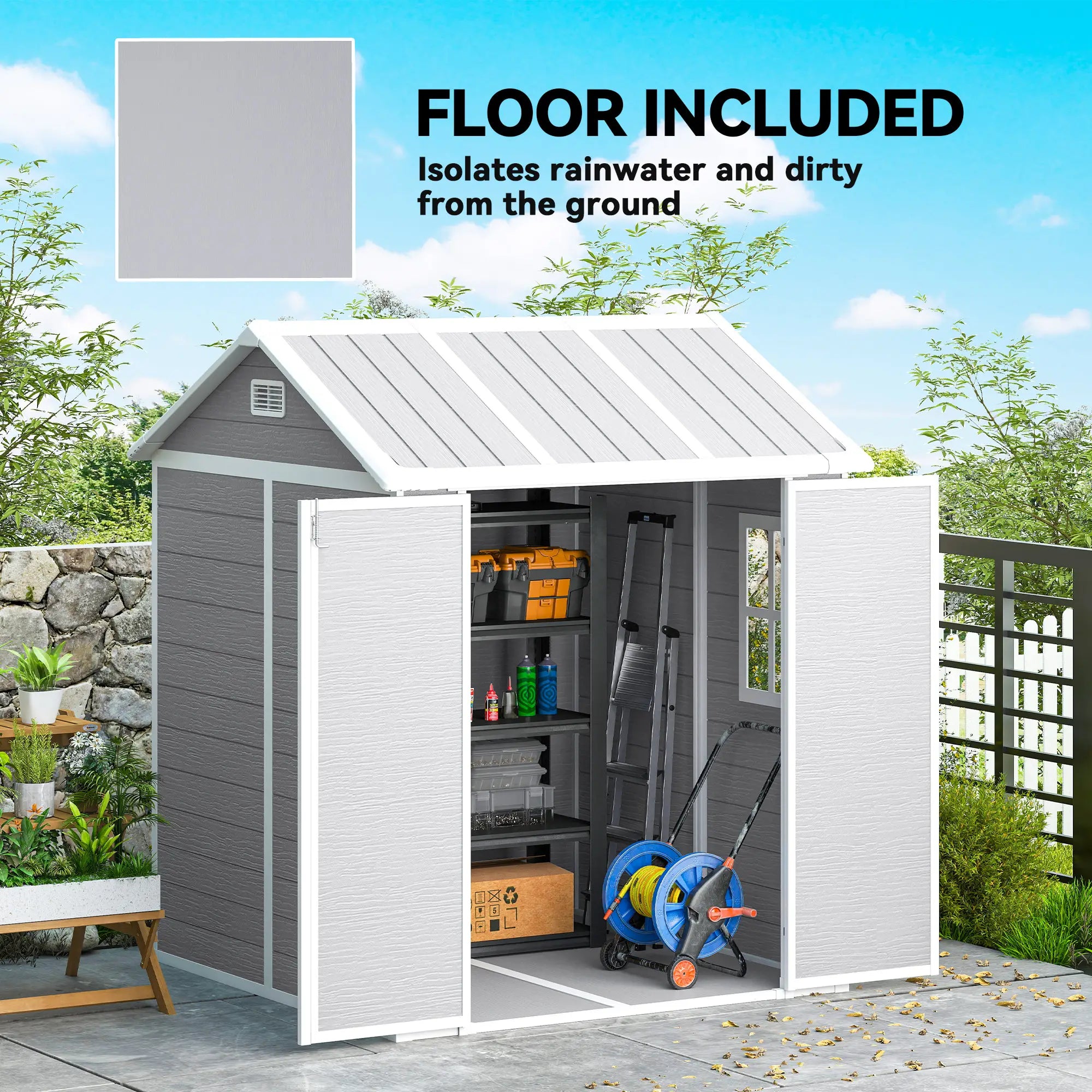 6' x 6' Resin Outdoor Storage Shed, With Floor, Window, Grey Sheds at Gallery Canada