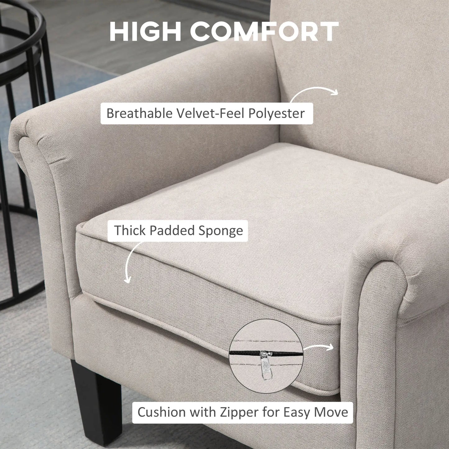 Upholstered Accent Chair, Soft Velvet Fabric, Rolled Armrest, Grey Single Sofas at Gallery Canada