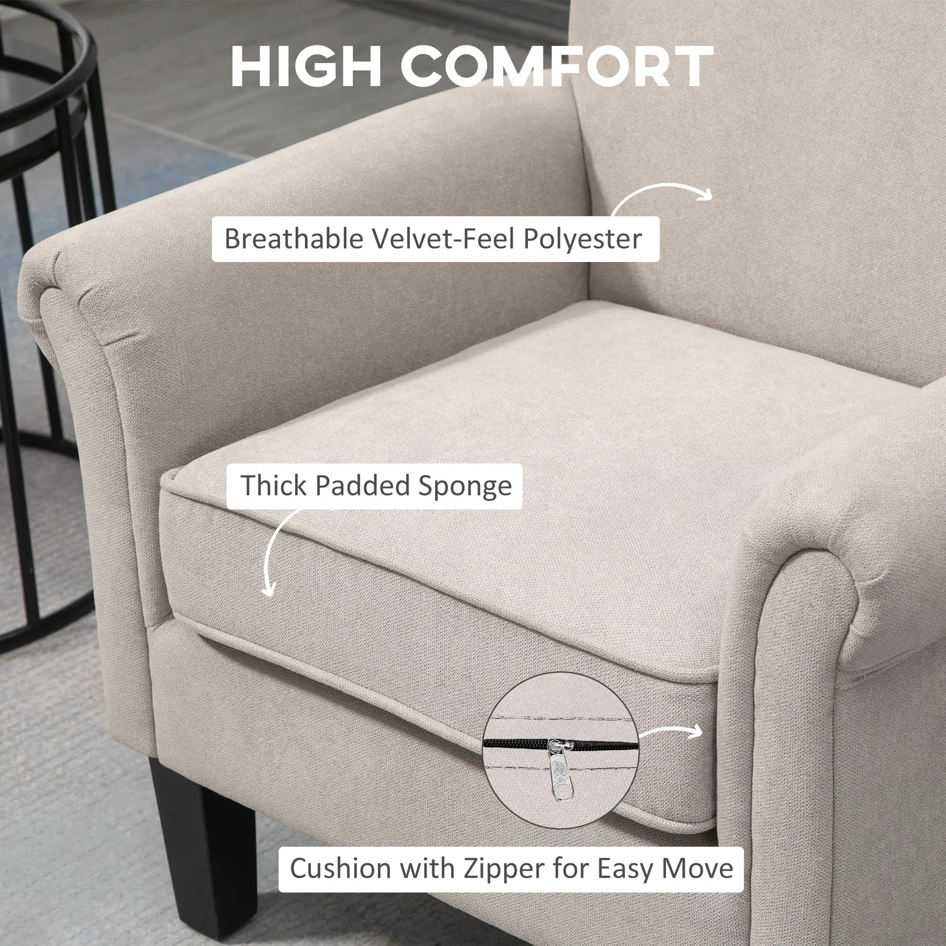 Upholstered Accent Chair, Soft Velvet Fabric, Rolled Armrest, Grey Single Sofas at Gallery Canada