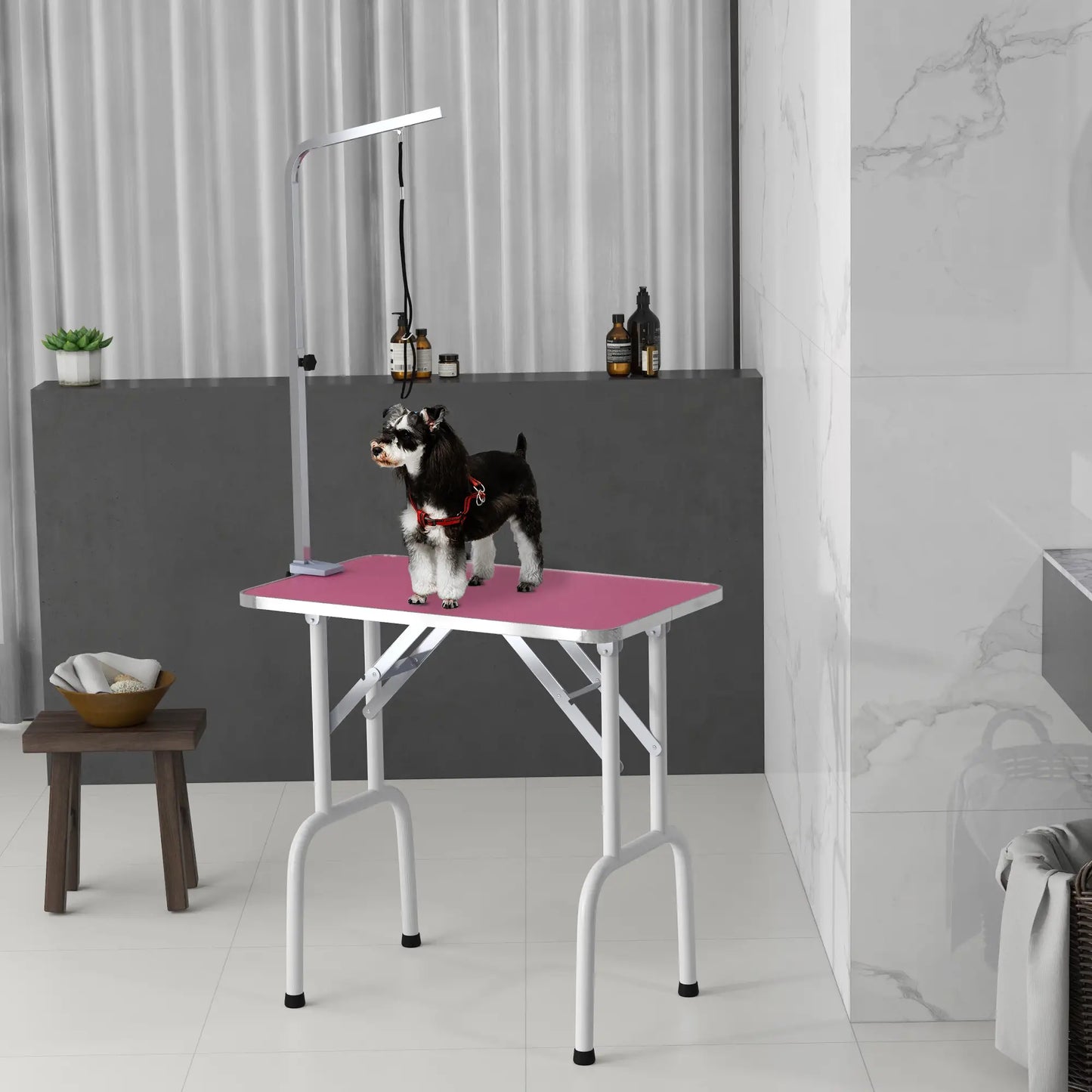 Foldable Pet Grooming Table, Adjustable Arm, Non-Slip Surface, Pink Dog Grooming Tables at Gallery Canada