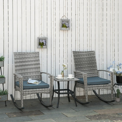 3-Piece Patio Wicker Rocking Chair Set, Outdoor PE Rattan, 2 Chairs 1 Table, Grey Outdoor Rocking Chairs at Gallery Canada