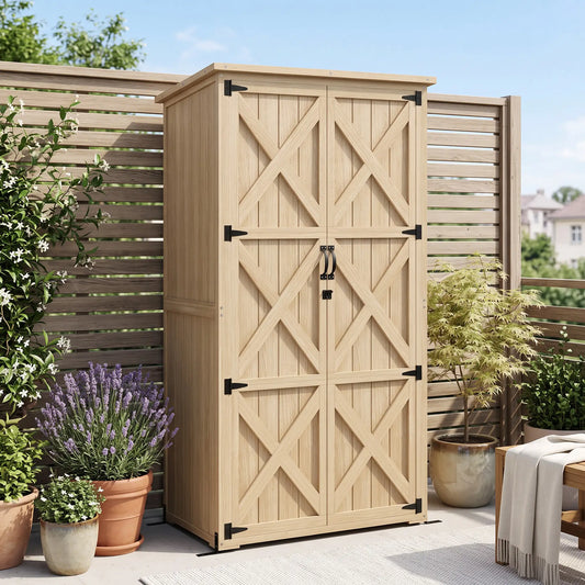 Wooden Outdoor Storage Cabinet, Garden Shed, Waterproof Asphalt Roof, Lockable Doors, Natural Sheds Natural at Gallery Canada