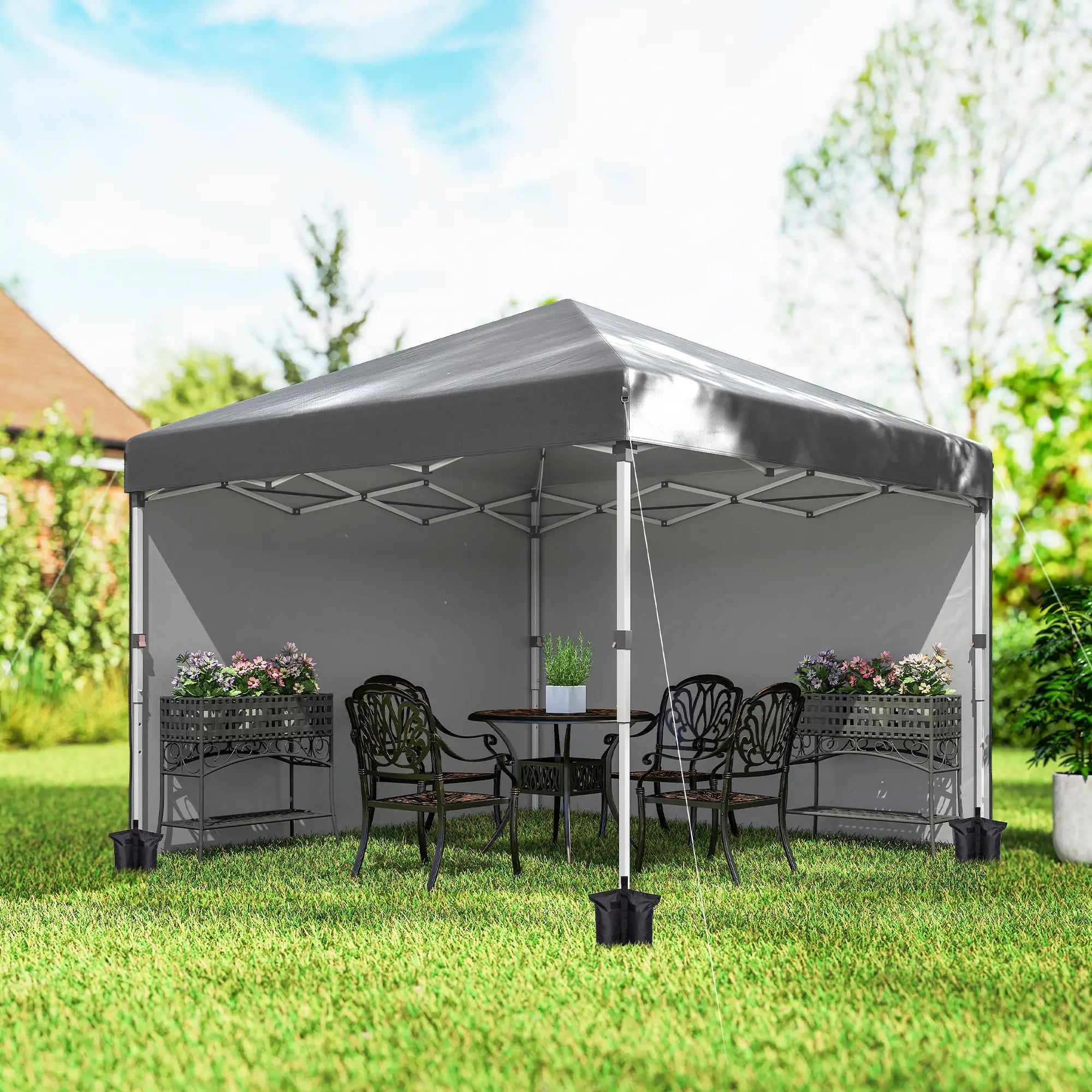 10' x 10' Pop Up Canopy With Sidewalls, Roller Bag, Height Adjustable, Grey Pop Up Canopies at Gallery Canada