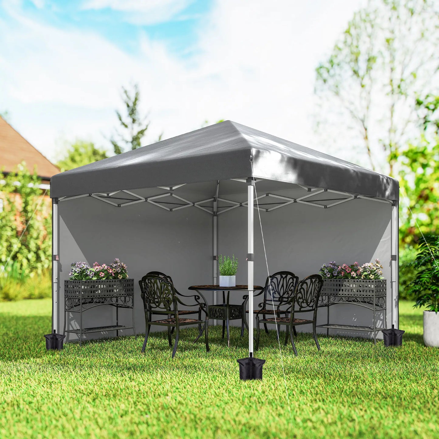 10' x 10' Pop Up Canopy With Sidewalls, Roller Bag, Height Adjustable, Grey Pop Up Canopies at Gallery Canada