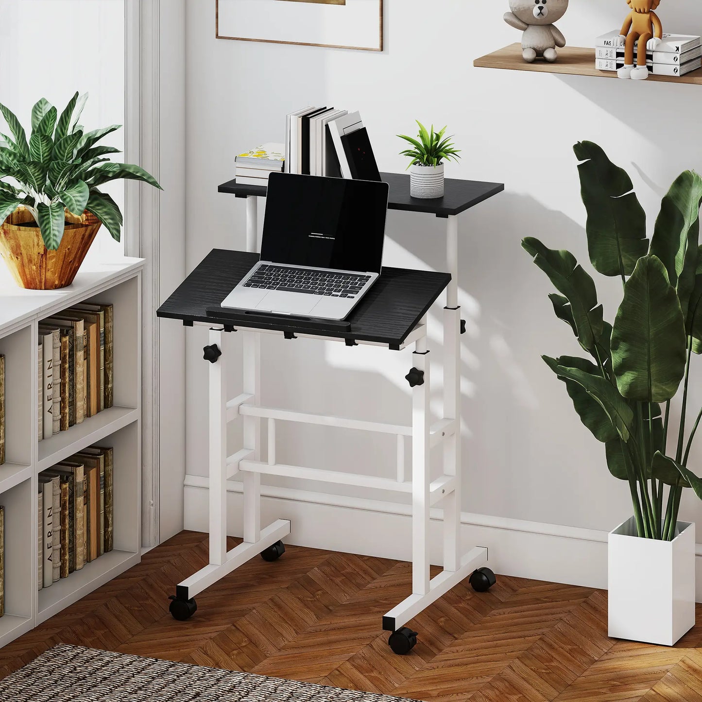 Height Adjustable Standing Desk with Wheels, Black Computer Desks at Gallery Canada