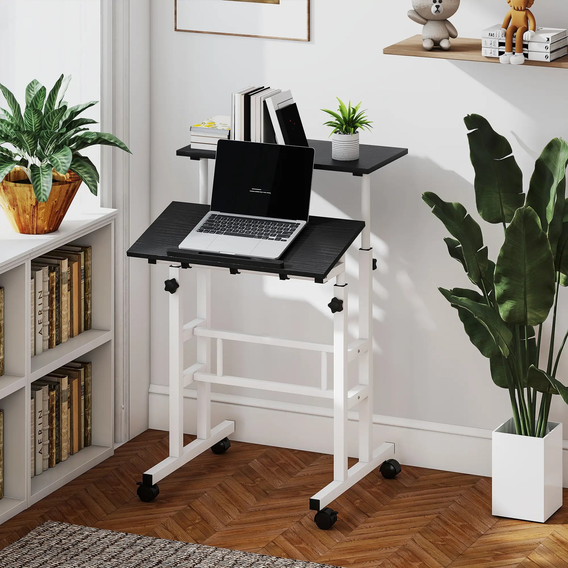 Height Adjustable Standing Desk with Wheels, Black Computer Desks at Gallery Canada