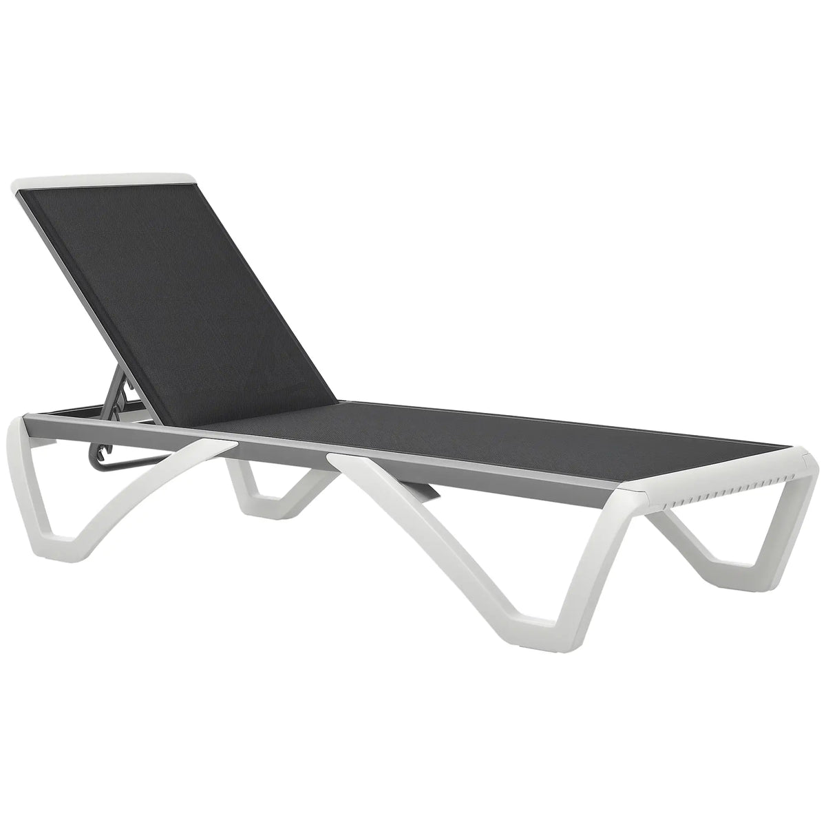 Outdoor Chaise Lounge Chair, Adjustable Back, Wheels, Mesh Fabric, Black