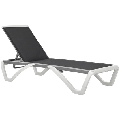 Outdoor Chaise Lounge Chair, Adjustable Back, Wheels, Mesh Fabric, Black
