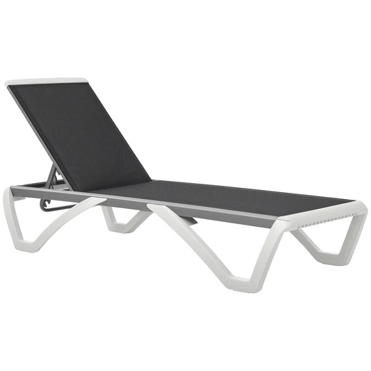 Outdoor Chaise Lounge Chair, Adjustable Back, Wheels, Mesh Fabric, Black Lounger Chairs Black, White at Gallery Canada