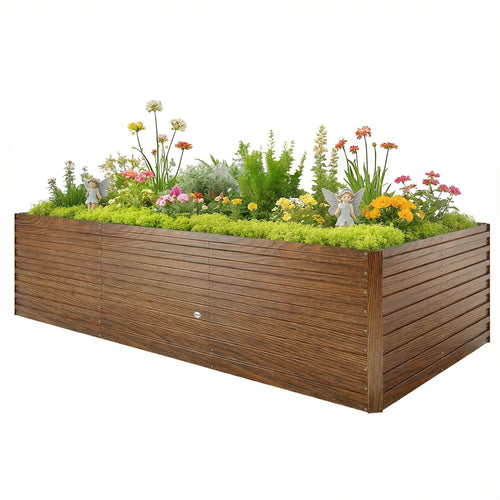 8' x 4' x 2' Raised Garden Bed, Galvanized Planter Box, Dark Brown Wood Effect, Dark Brown