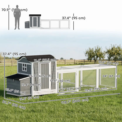 118"L Chicken Coop, Large Wooden Hen House with Run, Pull-Out Tray, Waterproof Roof, Nesting Box, Swing, Roosting Bars Chicken Coops at Gallery Canada