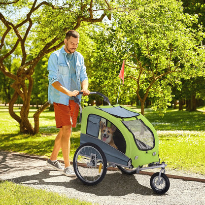 Dog Bike Trailer, 2-In-1, Suspension, Hitch, Storage Pockets, Green Dog Bike Trailers & Strollers at Gallery Canada