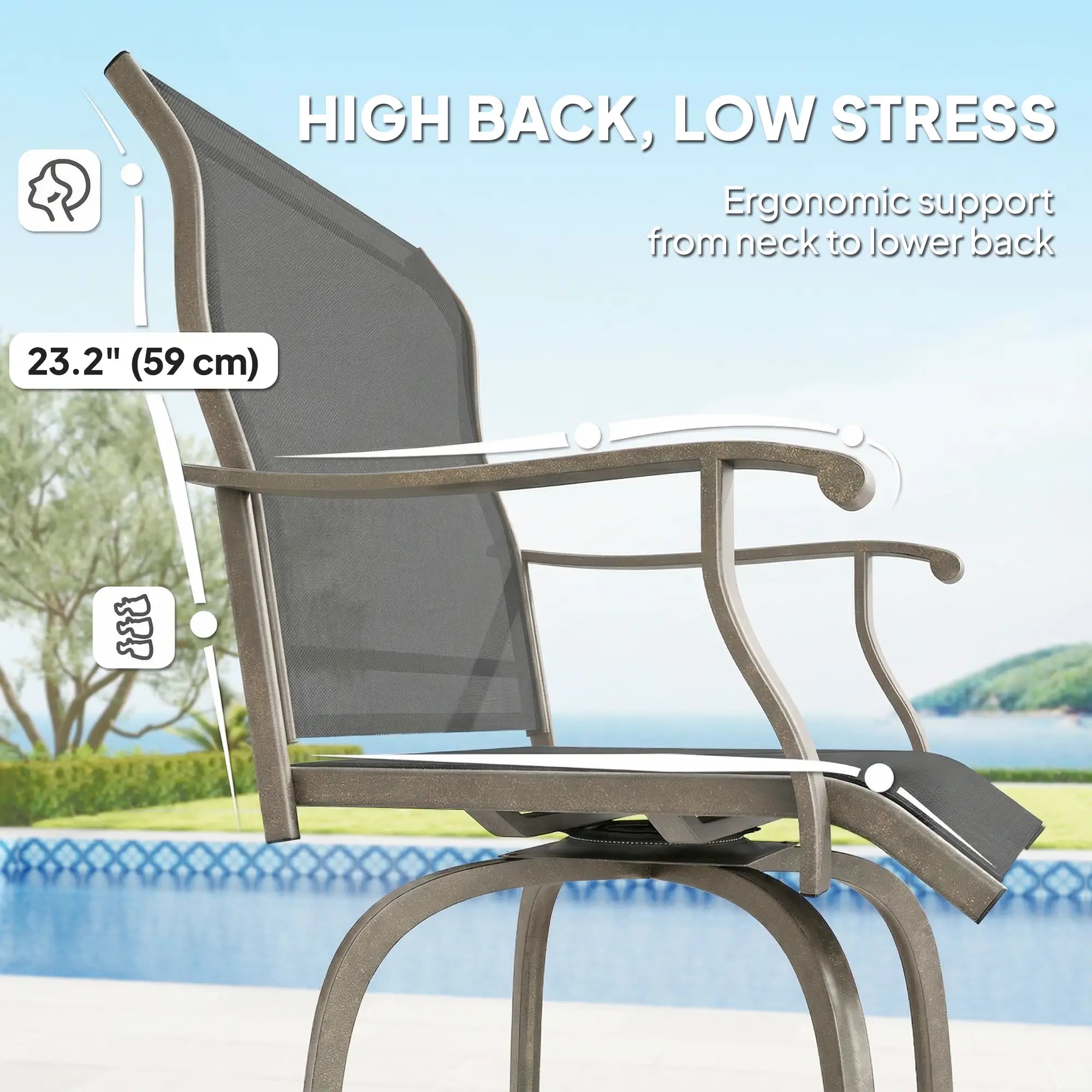 Outdoor Bar Stools Set of 2, Swivel High Back Chairs, Light Grey Bistro Sets at Gallery Canada