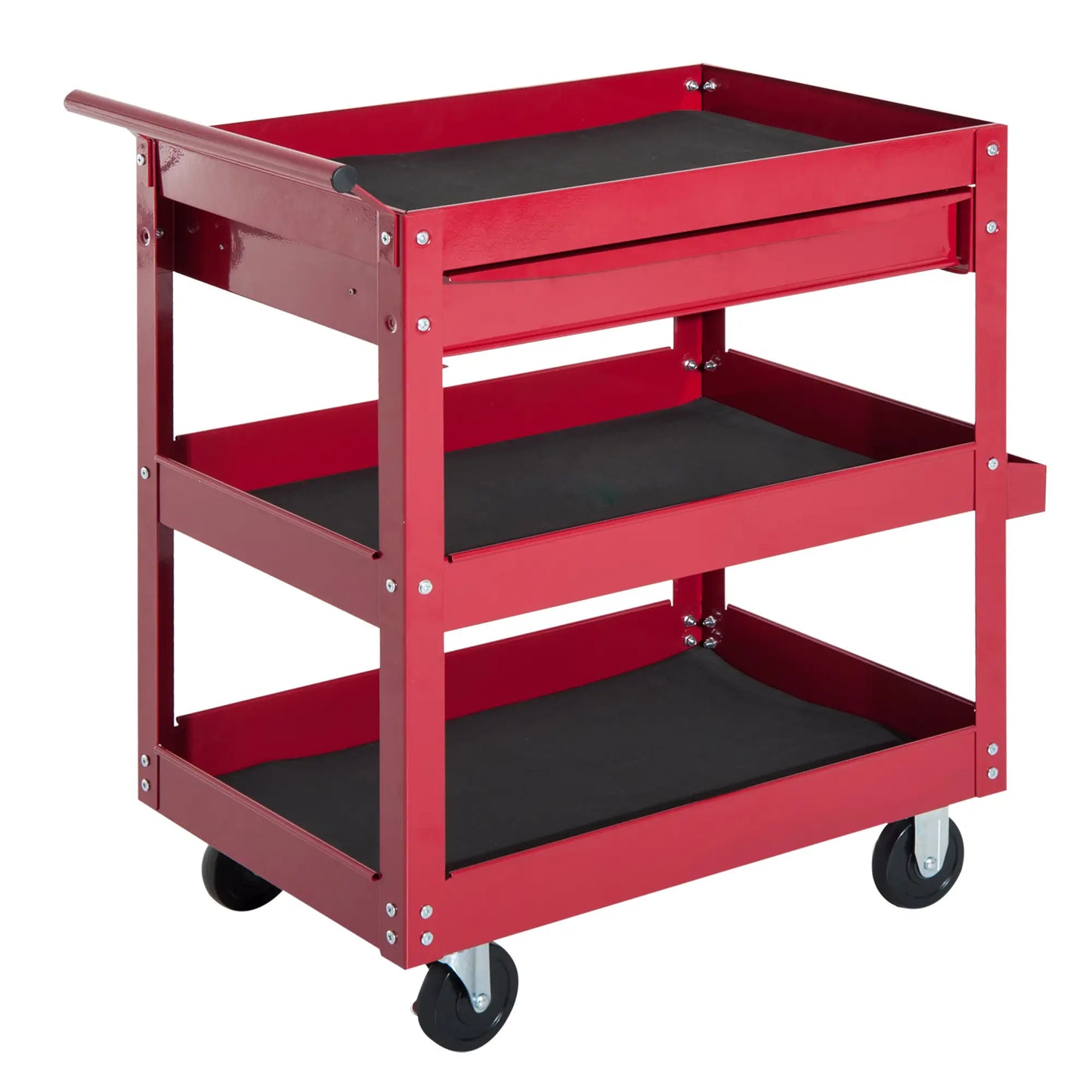 3-Tier Rolling Tool Cart, Drawer and Side Box, 132 LBS Capacity, Red Tool Organizers Red at Gallery Canada