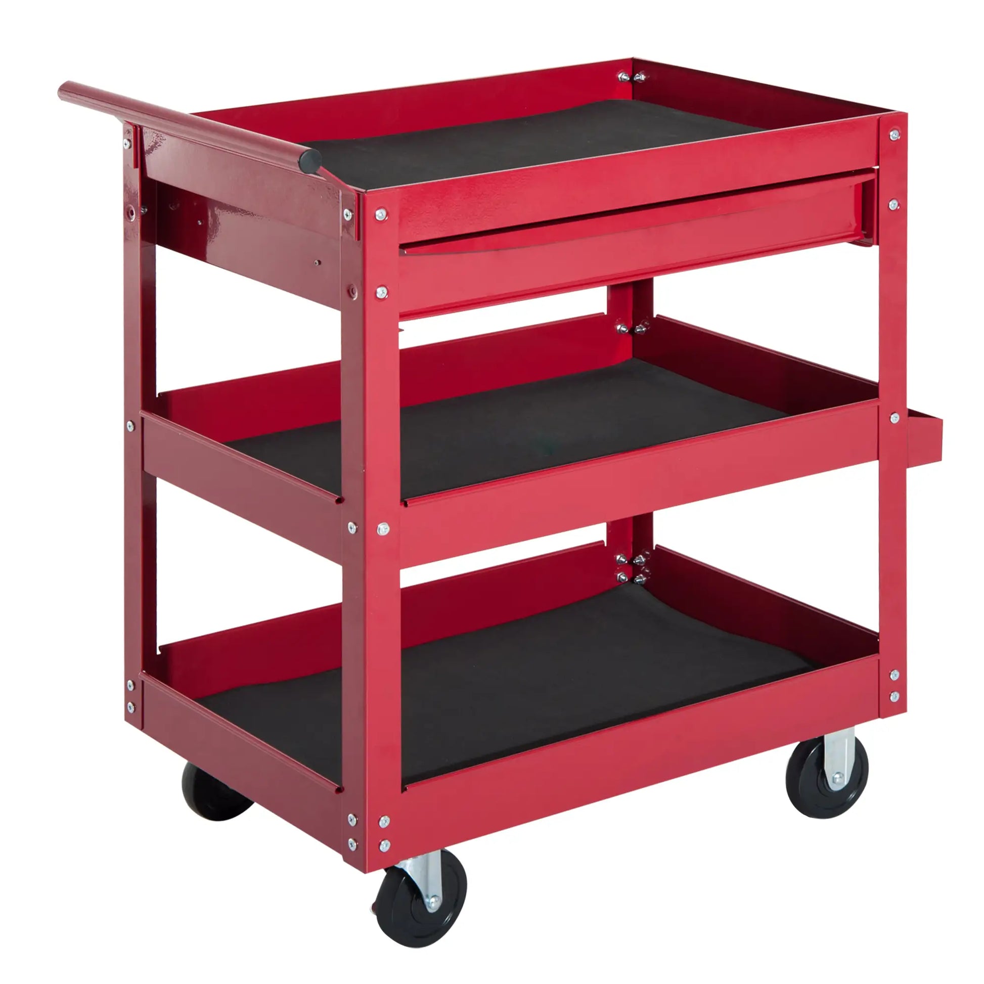 3-Tier Rolling Tool Cart, Drawer and Side Box, 132 LBS Capacity, Red Tool Organizers Red at Gallery Canada
