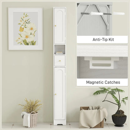 Tall Bathroom Cabinet, Modern Slim Storage, Arched Doors, White Freestanding Bathroom Cabinets at Gallery Canada