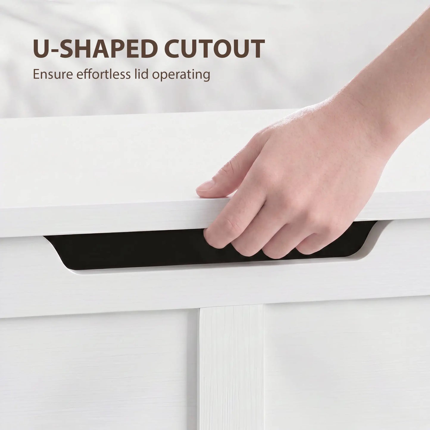 31.5 Inches Storage Chest with Safety Hinge, Wood Grain, White