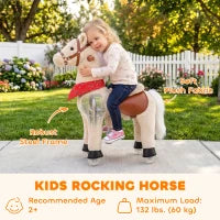 Kids Ride On Horse Toy, Plush Pony, Light Brown