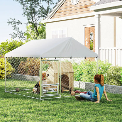 Outdoor Dog Run, Adjustable Rotating Bowls, Waterproof Cover, 6.6' x 6.6' x 5.1' Houses, Kennels & Pens at Gallery Canada