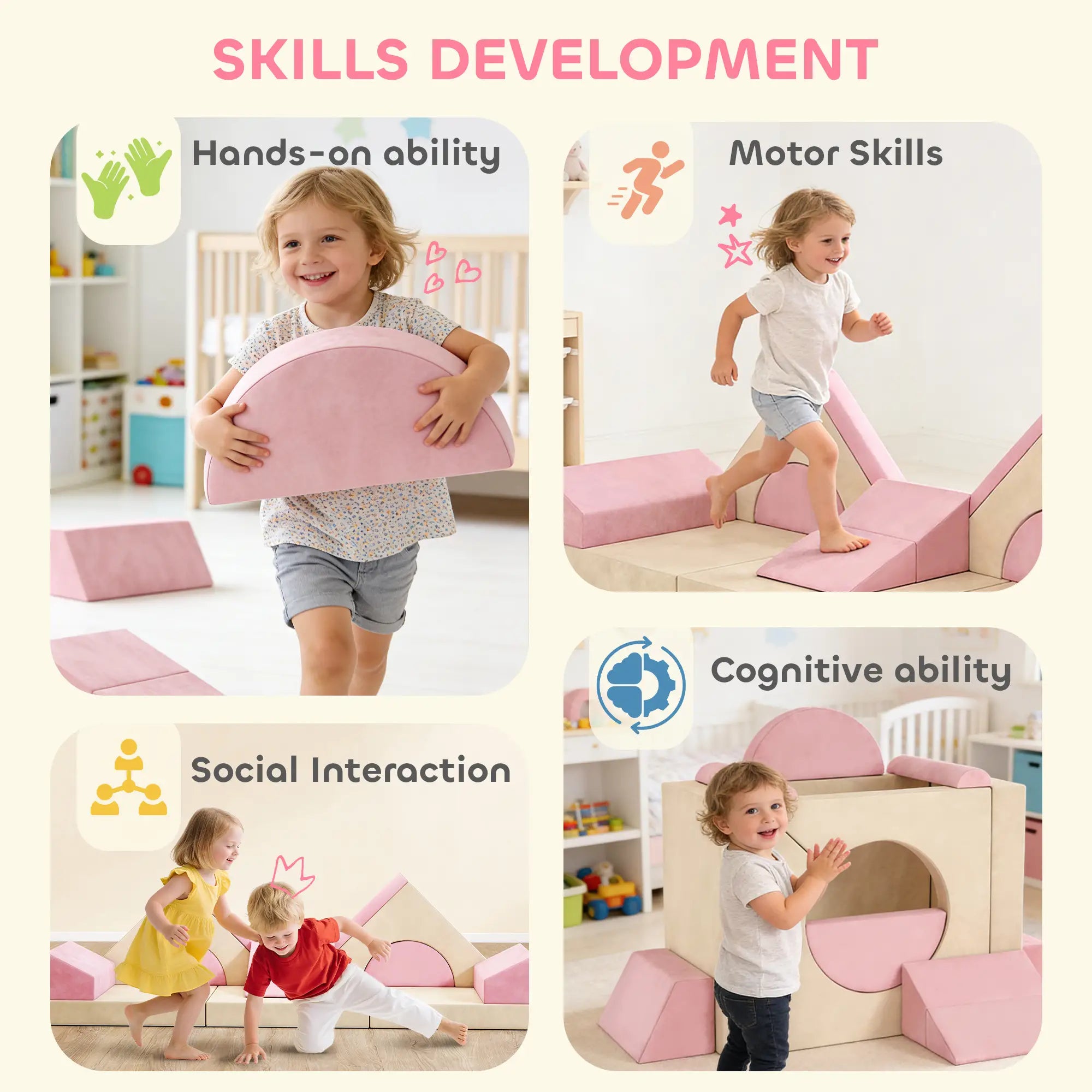Modular Kids Play Couch, Child Sectional Sofa, Convertible Foam Cushion, Pink Kids Gym & Playmats at Gallery Canada
