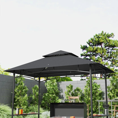 8' x 5' BBQ Gazebo, 2-Tier With Shelves, Storage Basket, Dark Grey BBQ Grill Gazebos at Gallery Canada