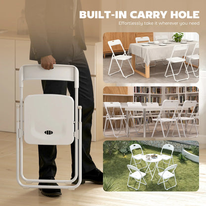 Chaises pliantes lot de 6, plastique avec cadre en acier, blanc
