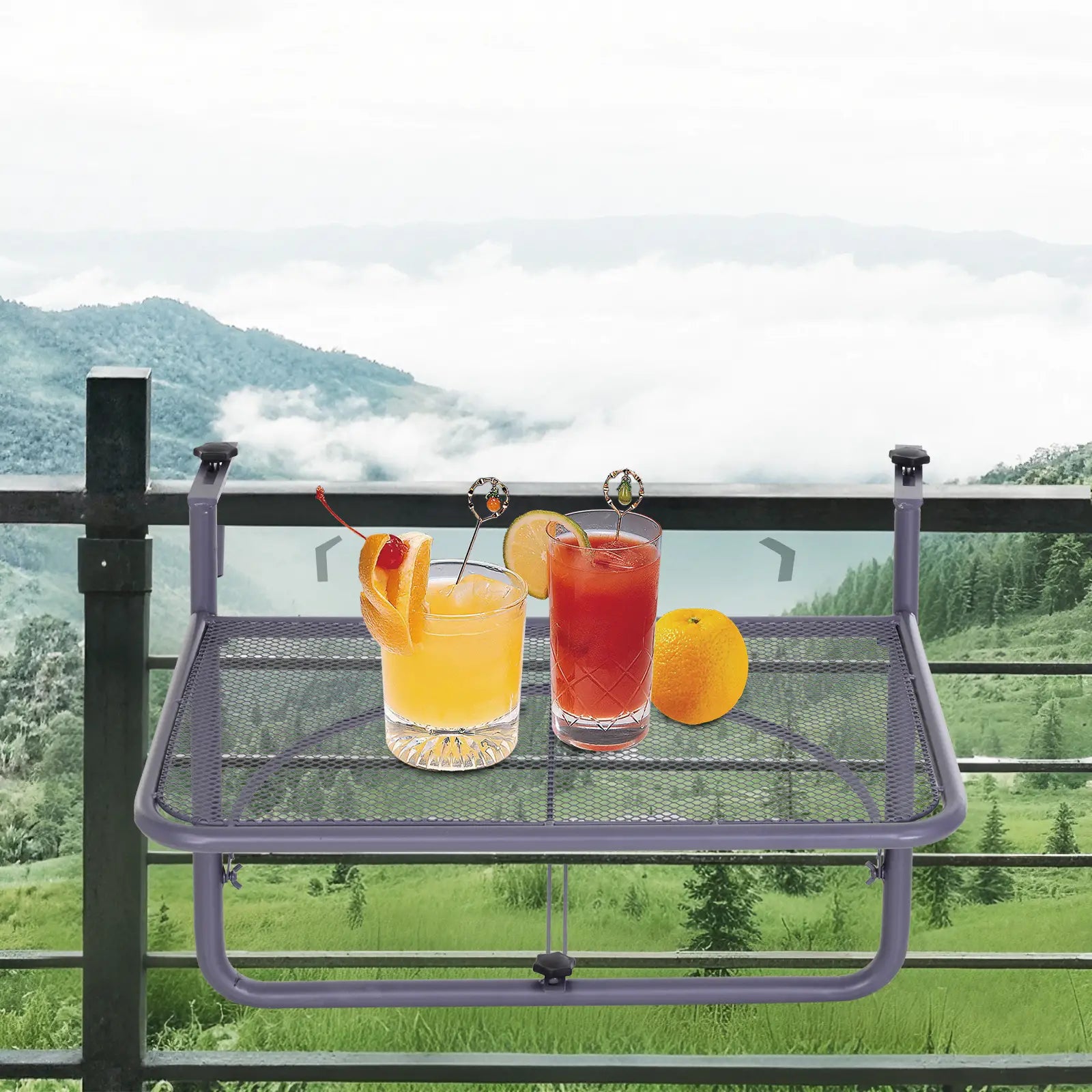 Adjustable Balcony Hanging Table, Metal Wall Desk, Outdoor Flower Stand, Grey Balcony Table Hanging at Gallery Canada