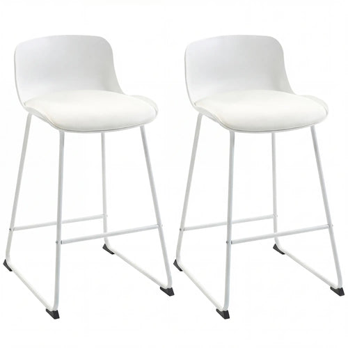 Modern Bar Stools Set of 2, PU Leather, Counter Height, White