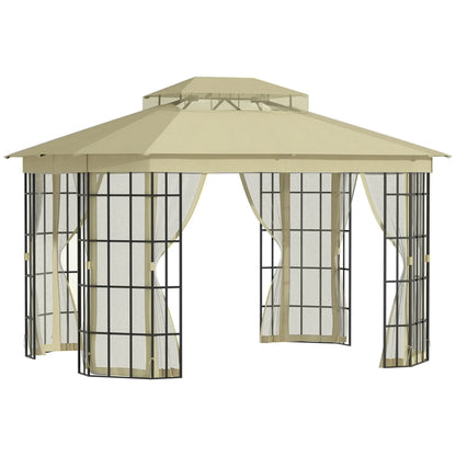 12'x10' Soft-Top Patio Gazebo, Steel Frame, Vented Roof, Mosquito Netting, Beige Gazebos Black, Beige at Gallery Canada