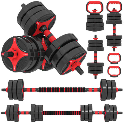 Ensemble d'haltères ajustables 5 en 1 55 lbs, Noir et Rouge