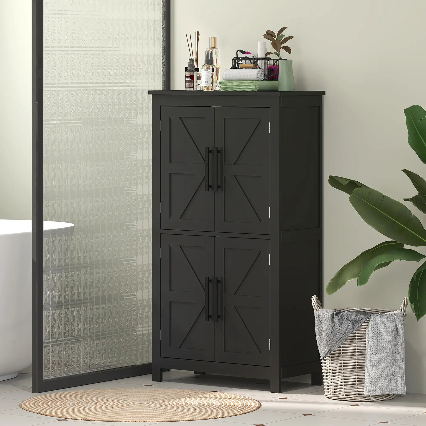 Farmhouse Bathroom Storage Cabinet, Barn Doors, Adjustable Shelf, Black Bathroom Cabinets at Gallery Canada