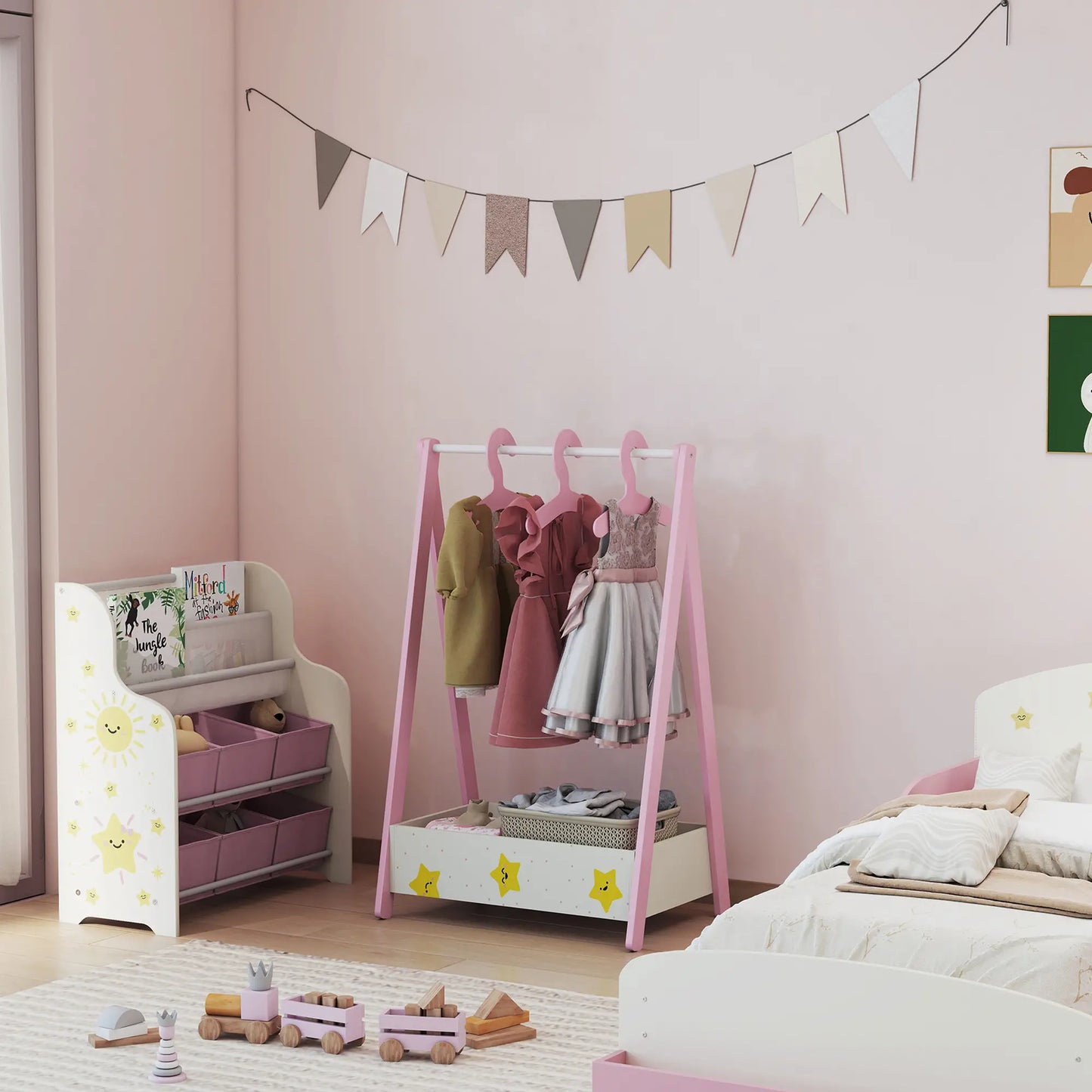 Kids Clothing Rack with Storage Shelf, Hangers, Pink Kids Bedroom Furniture at Gallery Canada