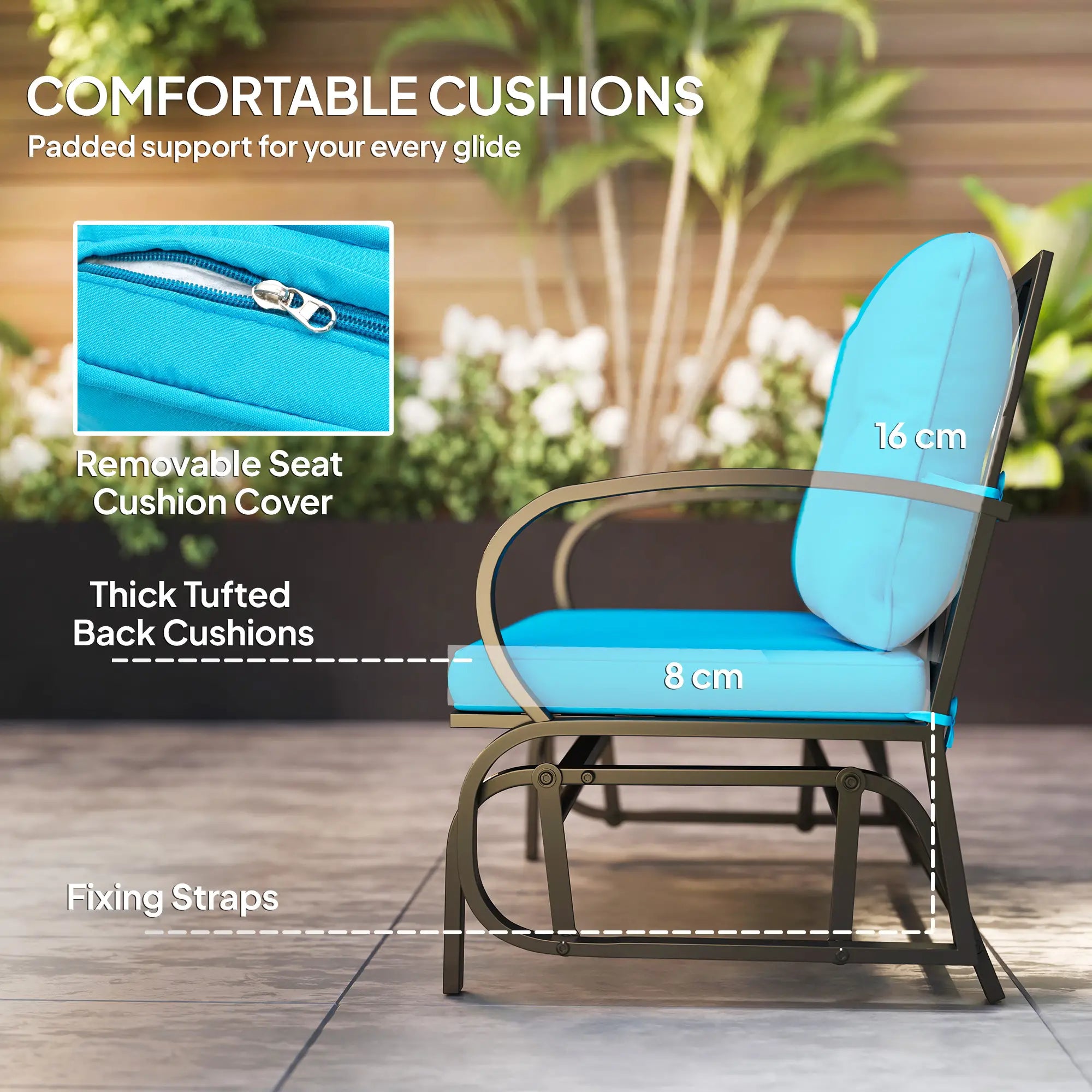 2-Person Outdoor Glider Chair, Steel Frame, Cushions, Blue Outdoor Gliders at Gallery Canada