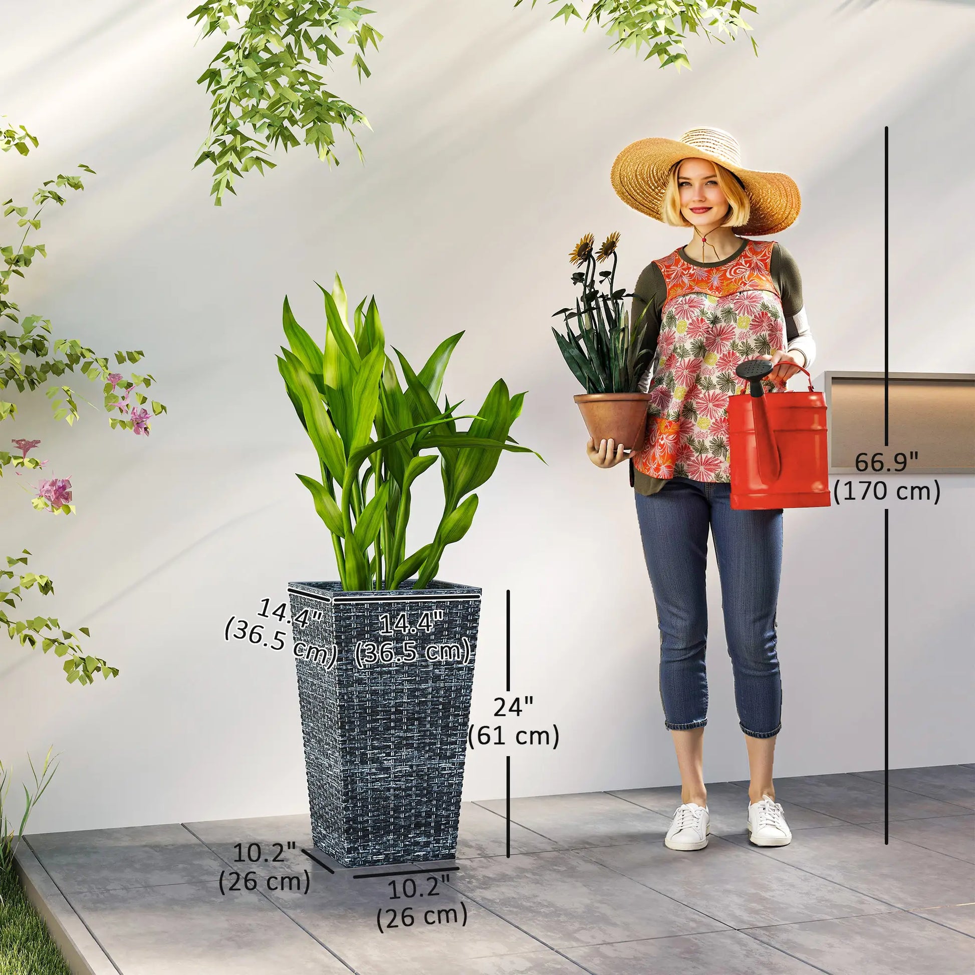 Set of 3 Tall Plant Stand, Outdoor Indoor Flower Pot, Mixed Grey, Grey Garden Accessories at Gallery Canada