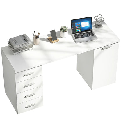 140 cm Computer Desk, Adjustable Shelf, Drawers, Cabinet, White Wood Grain, White Computer Desks at Gallery Canada