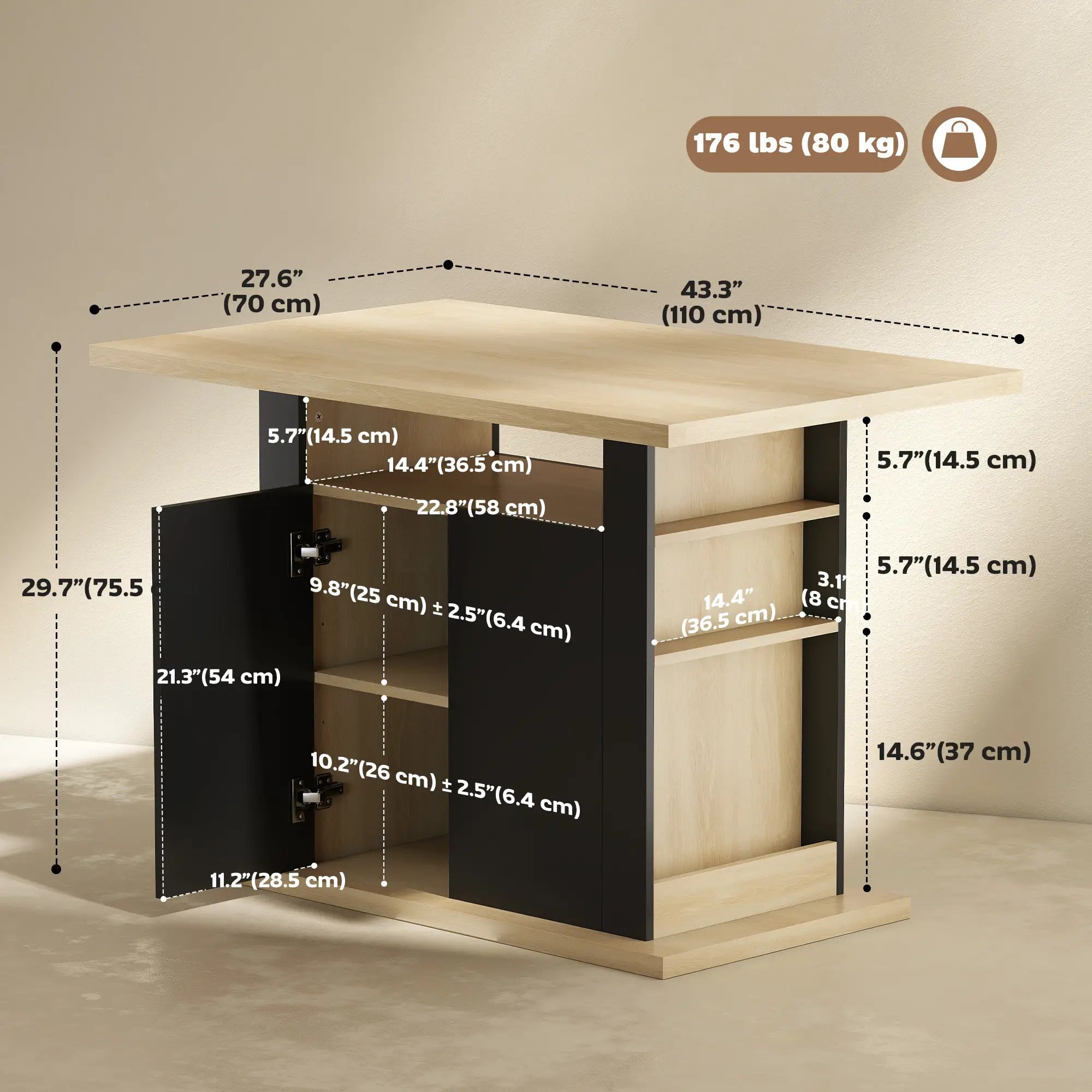 Kitchen Island Dining Table, 4-Door Cabinet, Black Kitchen Islands & Kitchen Carts at Gallery Canada