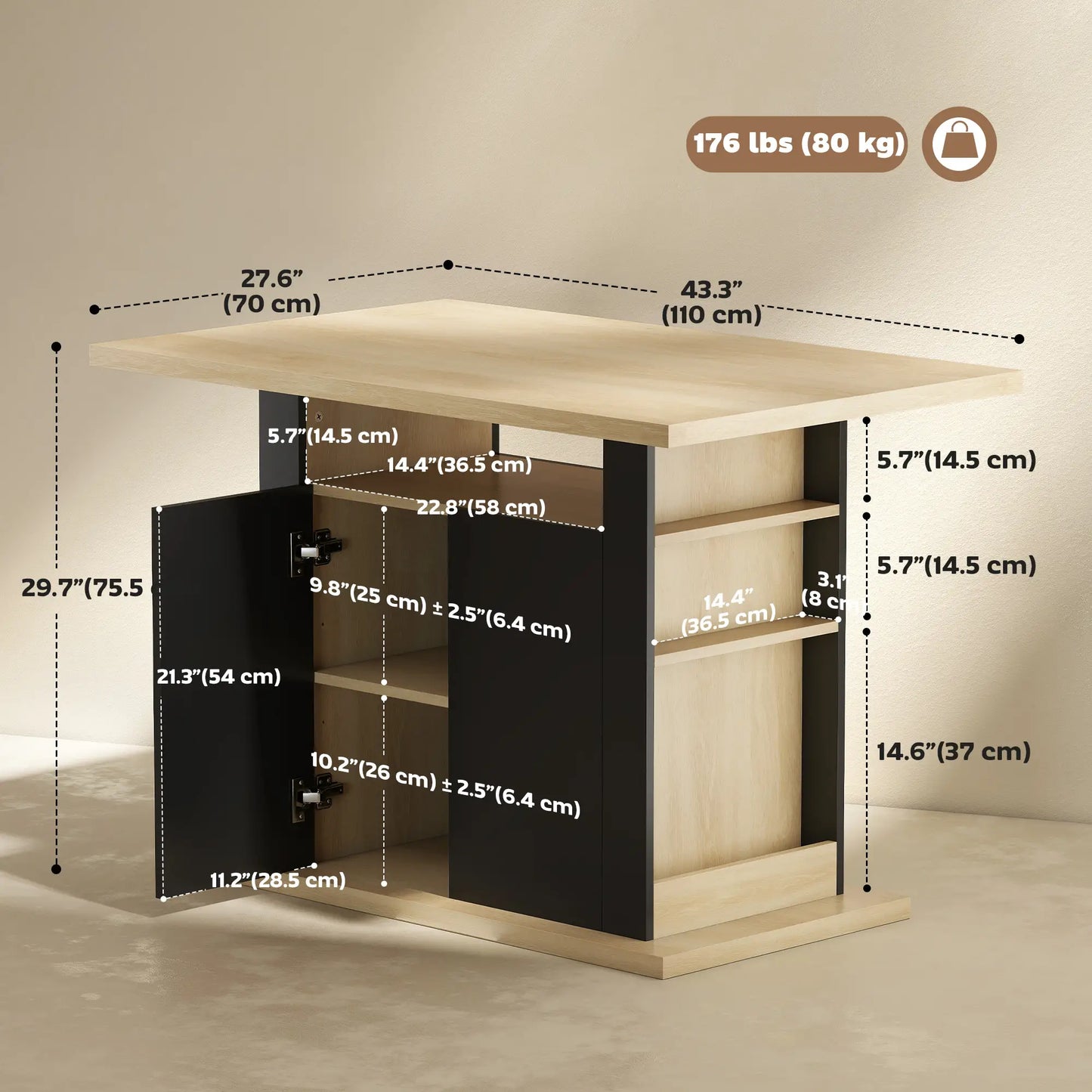 Kitchen Island Dining Table, 4-Door Cabinet, Black Kitchen Islands & Kitchen Carts at Gallery Canada