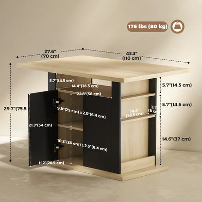 Kitchen Island Dining Table, 4-Door Cabinet, Black Kitchen Islands & Kitchen Carts at Gallery Canada