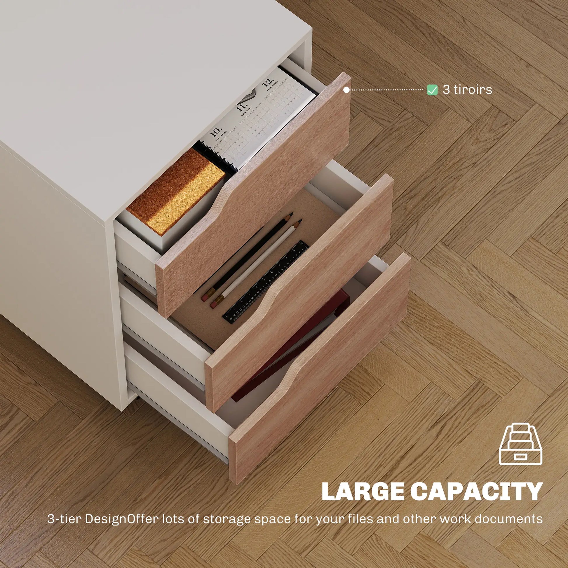 3 Drawer File Cabinet, Mobile Vertical Filing with Wheels, Oak Office Cabinets & Cupboards at Gallery Canada