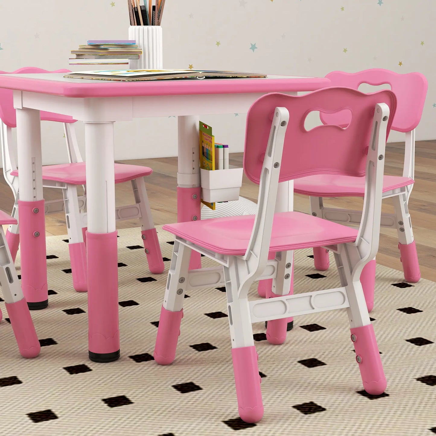 5 Pc Toddler Table and Chair Set, Adjustable Height, Pink Kids Table Sets at Gallery Canada